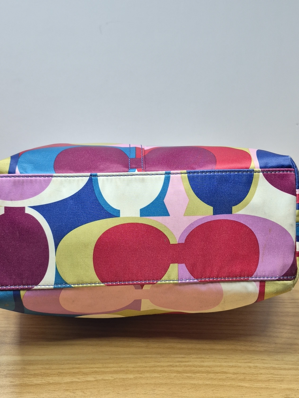 Coach Multicolor Signature Circle Satin Tote - Blue Trim - Picture 5 of 15